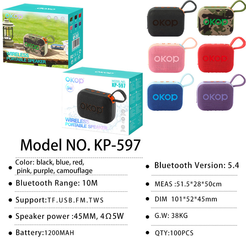 KP-597 Hot-selling Multifunctional Portable Outdoor Compact Stereo Subwoofer New Mini Bluetooth Speaker In Stock