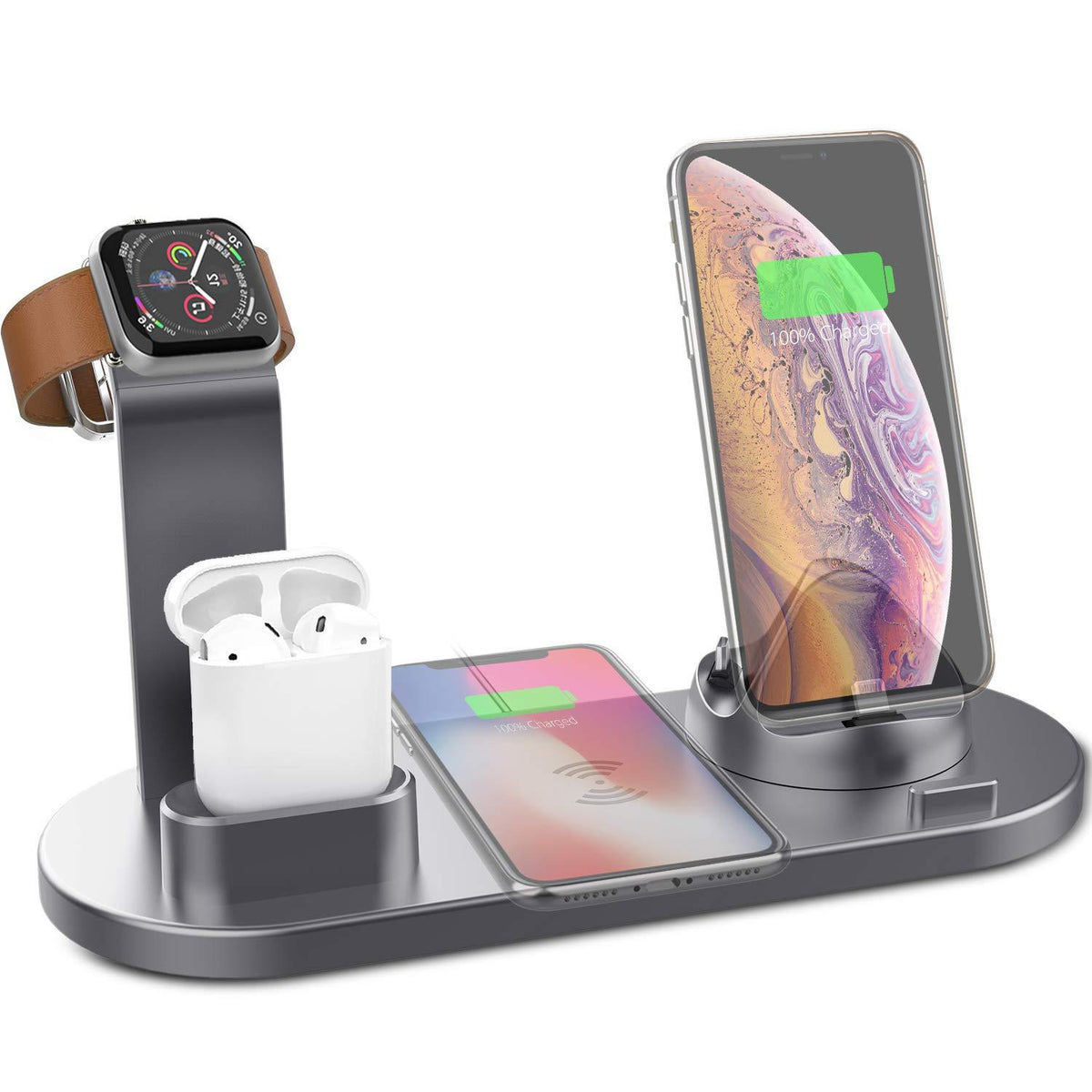 4-in-1 Wireless Charging Station – 15W Fast Charge for iPhone, Apple Watch, AirPods & Android