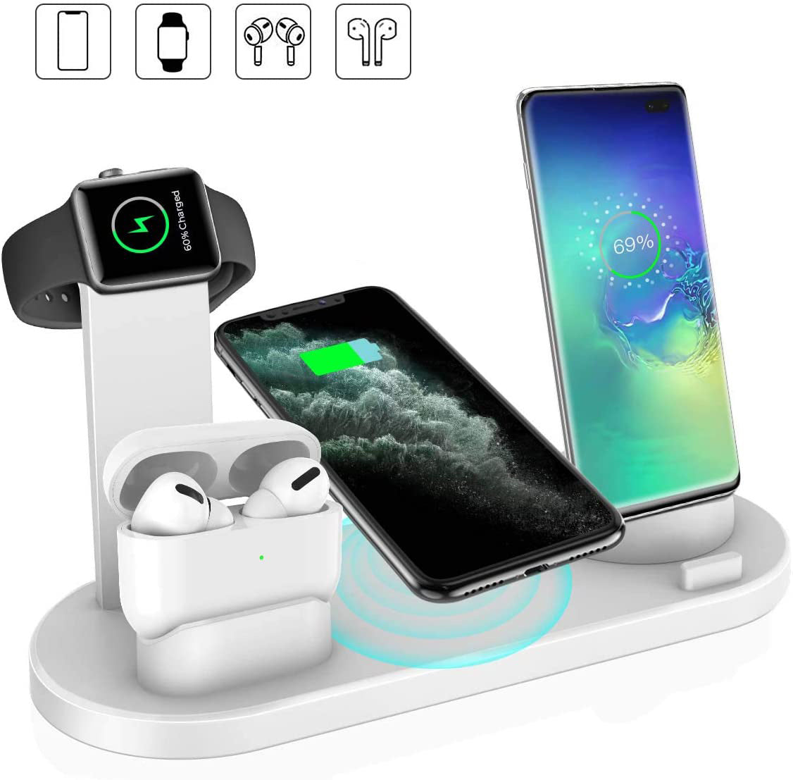4-in-1 Wireless Charging Station – 15W Fast Charge for iPhone, Apple Watch, AirPods & Android