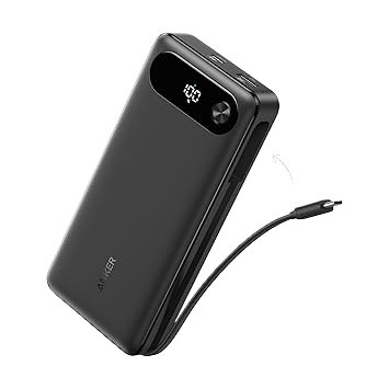 Anker 20,000mAh Power Bank 87W – Built-In USB-C Cable, Charges MacBook & iPhone Fast