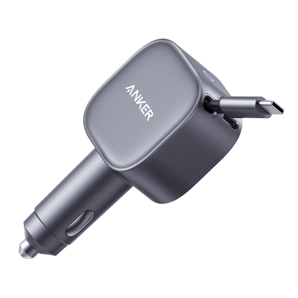Anker Nano 75W Car Charger – Retractable USB-C Cable, Dual Port Fast Charging for iPhone & Android