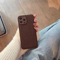 Luxury Solid Color Brown Soft Leather Phone Case For iPhone 15 14 12 13 Pro Max 11 X XS XR 7 8 Plus SE Shockproof Silicone Cover