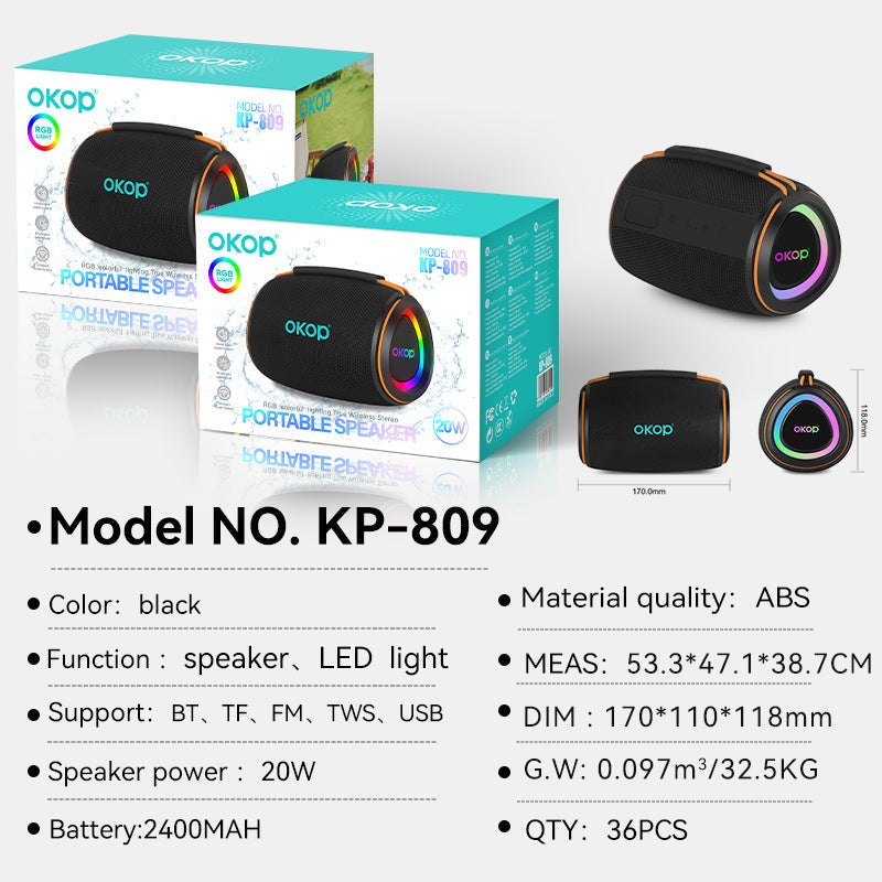 KP-809 Best-Selling Portable Outdoor Bluetooth Speaker Compact Viral Hit With Ambient Breathing Light TF Card Support Desktop Use And Extra Long Battery Life In Stock