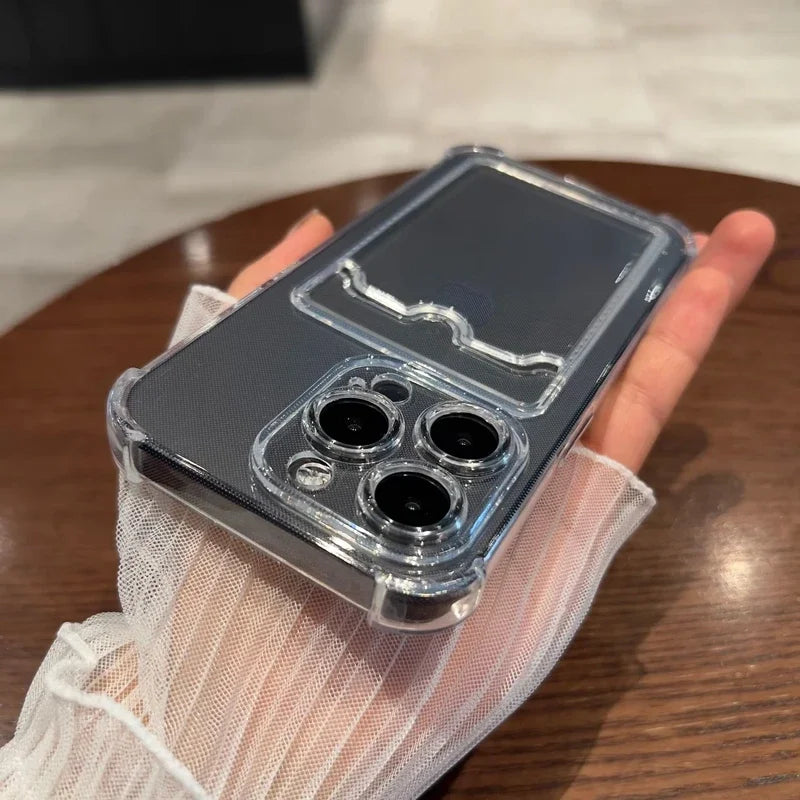 Luxury soft silicone transparent card bag phone case for iPhone