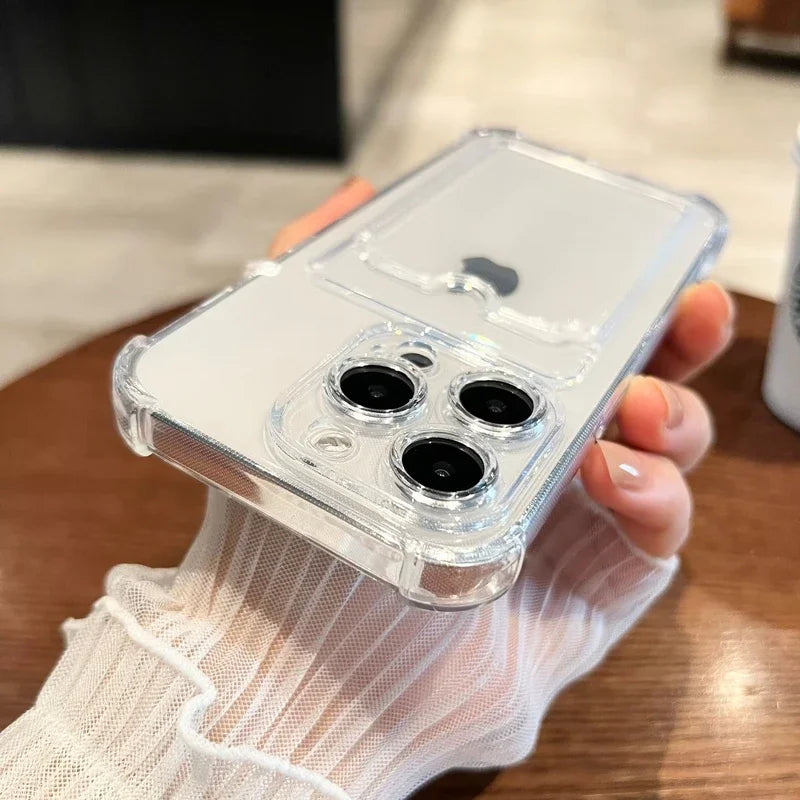 Luxury soft silicone transparent card bag phone case for iPhone