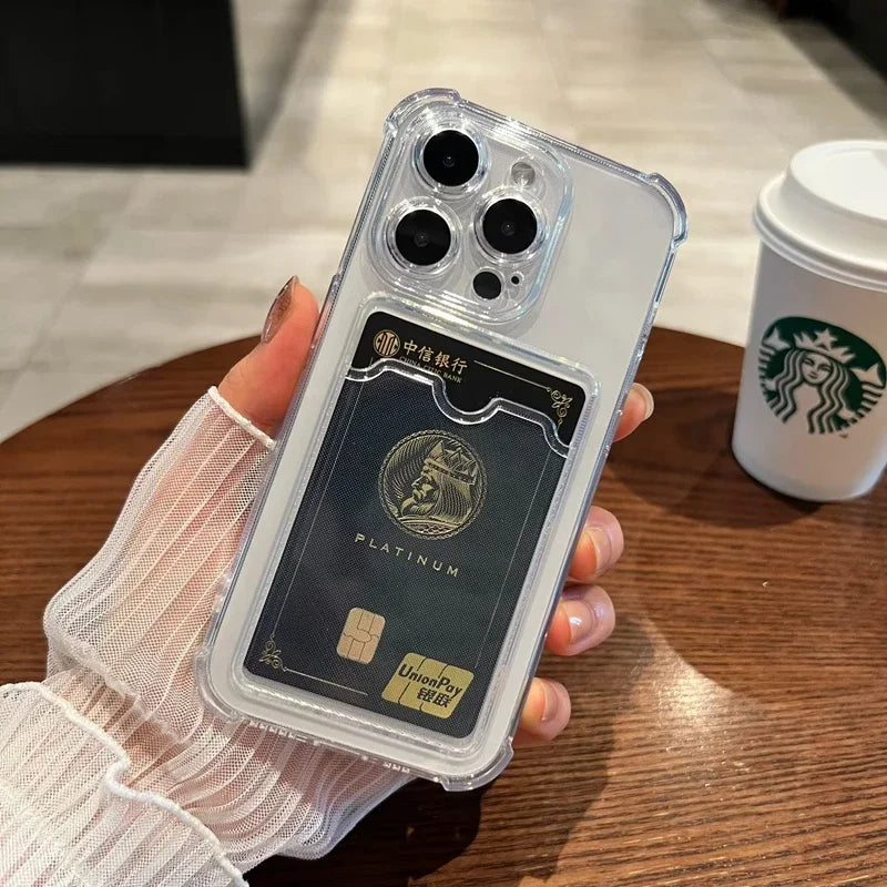 Luxury soft silicone card bag phone case with transparent bumper