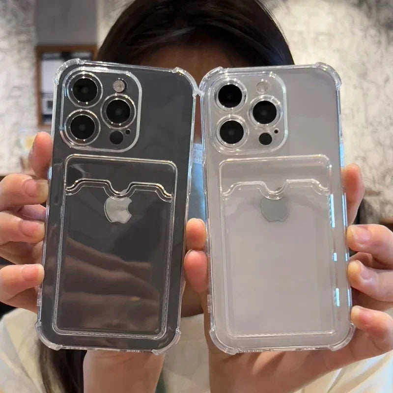 Luxury transparent soft silicone card bag phone case for iPhone