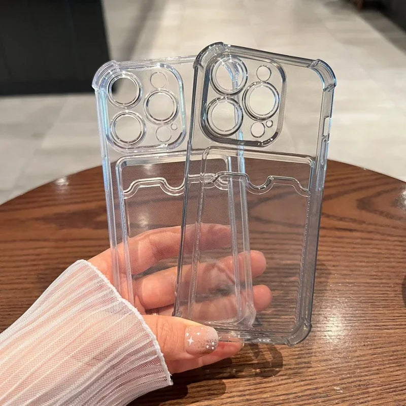 Luxury soft silicone transparent card bag phone case for iPhone